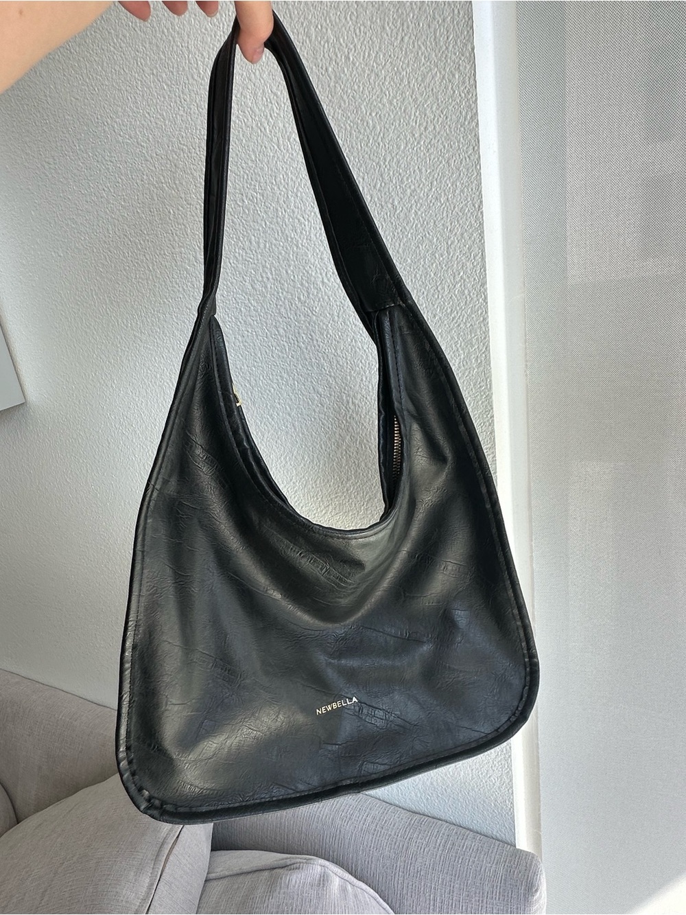 Newbella Luna Black Hobo Shoulder Bag with Zipper